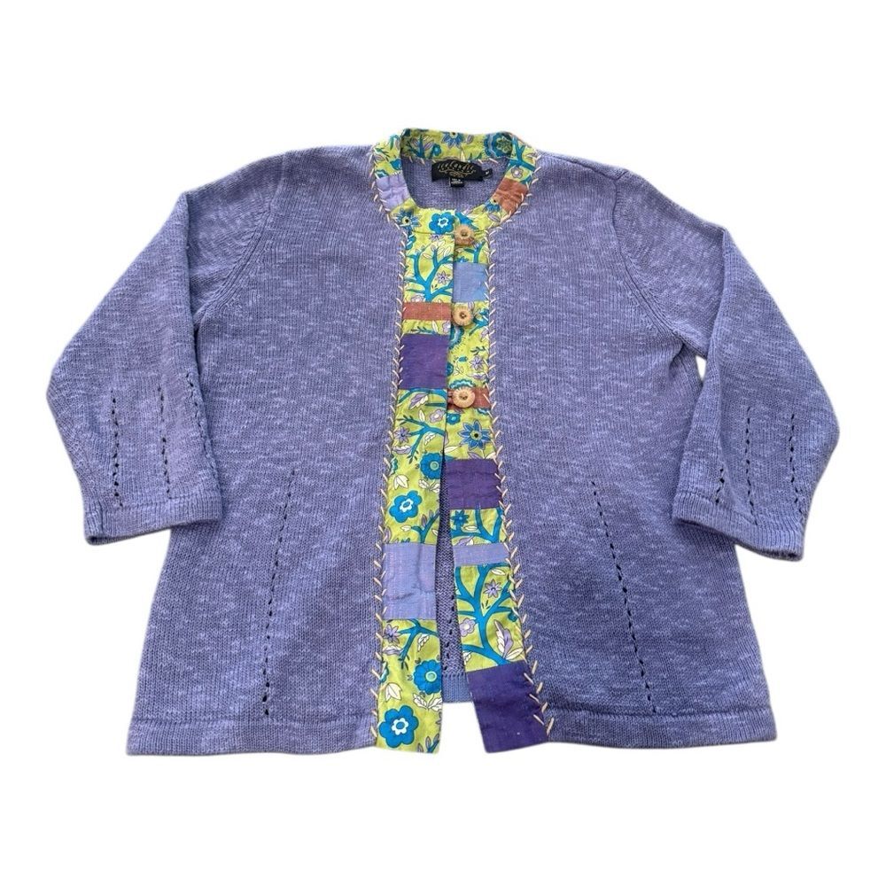 Icelandic Design Women’s Knit Cardigan Sweater Sz Med Linen Cotton Blend Boho